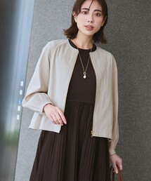 リネンレーヨンストレッチ ノーカラー ブルゾン