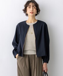 セール】【洗える】リネンレーヨンストレッチ ブルゾン（ブルゾン