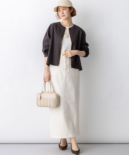 23区(ニジュウサンク)の「リネンレーヨンストレッチ ノーカラー ブルゾン(その他アウター・レディース・ダークブラウン系/ベージュ系/ネイビー系・38)」の7枚目の写真