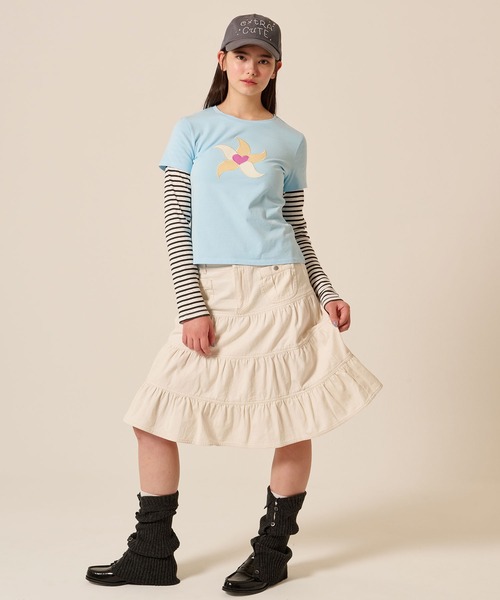 TINA:JOJUN(ティーナジョジュン)の「ティアード ミディ丈 フレアスカート TINA:JOJUN(スカート・レディース・インディゴブルー/アイボリー・S/M)」の2枚目の写真
