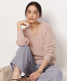 お値下げ♡アプワイザーリッシェ♡薄ピンク♡コンパクトニットアンサンブル 未使用タグ付♡アプワイザーリッシェ MIXブレードニットジャケット