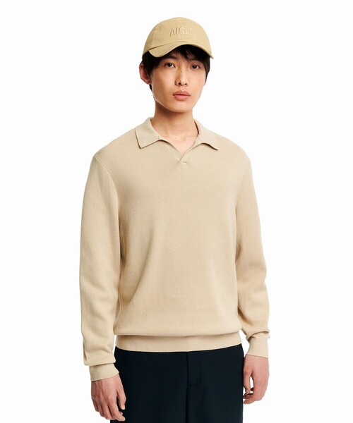 AIGLE(エーグル)の「ロングスリーブ プルオーバー スキッパーネックポロニットシャツ(ニット/セーター・メンズ・ホワイト/ベージュ・XL/S/L/M/XS)」の2枚目の写真