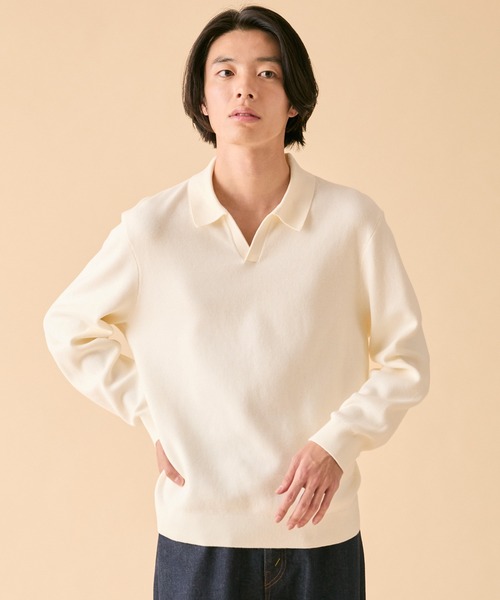 AIGLE(エーグル)の「ロングスリーブ プルオーバー スキッパーネックポロニットシャツ(ニット/セーター・メンズ・ホワイト/ベージュ・XL/S/L/M/XS)」の1枚目の写真