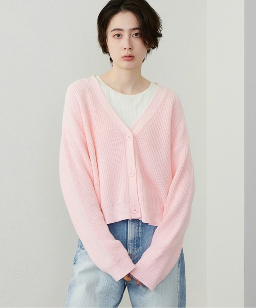 Lee(リー)の「Lee/リー ニットカーディガン(ニット/セーター・レディース・ピンク/ネイビー・MEDIUM/LARGE)」の1枚目の写真