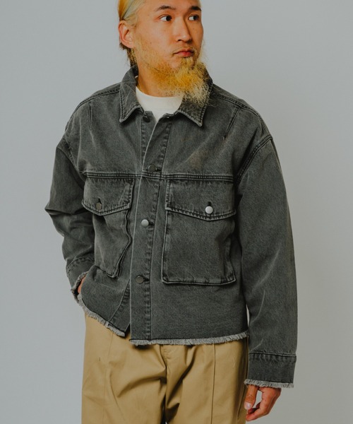BIG MIKE(ビッグマイク)の「BIG MIKE ビックマイク / カットオフ ショートデニムジャケット ワイドシルエット Gジャン 短丈 大型胸ポケット //// 102616204(デニムジャケット・メンズ・ブラック/インディゴブルー・MEDIUM/LARGE)」の1枚目の写真