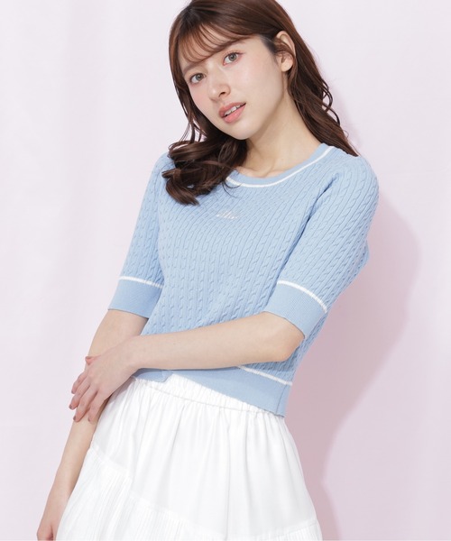 JILL by JILL STUART（ジルバイジルスチュアート）の「ミニケーブルコンパクトニット（ニット/セーター・レディース・ホワイト/ネイビー/ブルー・FREE）」の4枚目の写真