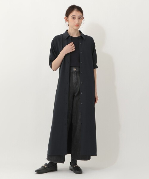Afternoon Tea（アフタヌーンティー）の「麻調シャツワンピース（ワンピース・レディース・ネイビー・MEDIUM）」の4枚目の写真