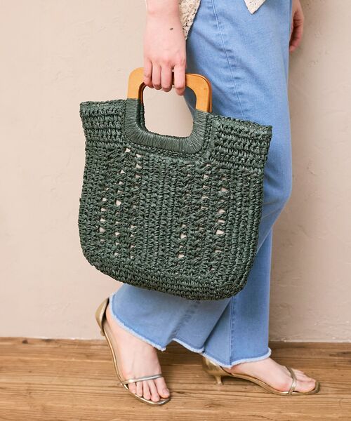 le.coeur blanc（ルクールブラン）の「ウッドハンドルトートバッグ（トートバッグ・レディース・グリーン/ベージュ・FREE）」の2枚目の写真