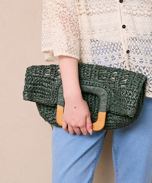 le.coeur blanc（ルクールブラン）の「ウッドハンドルトートバッグ（トートバッグ・レディース・グリーン/ベージュ・FREE）」の3枚目の写真