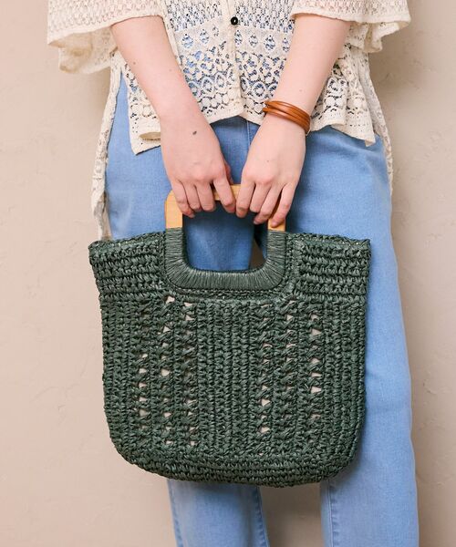 le.coeur blanc（ルクールブラン）の「ウッドハンドルトートバッグ（トートバッグ・レディース・グリーン/ベージュ・FREE）」の4枚目の写真