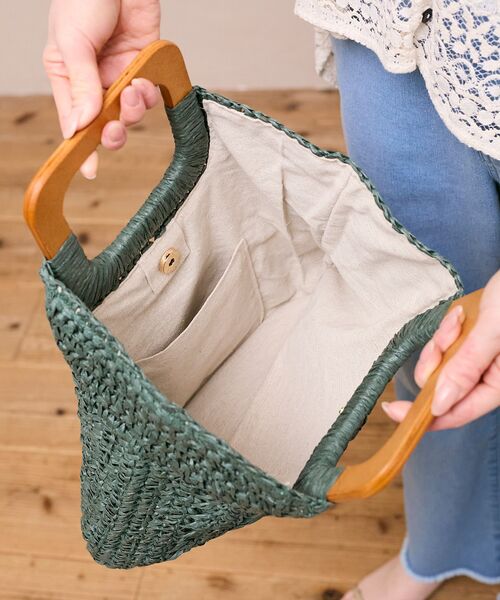 le.coeur blanc（ルクールブラン）の「ウッドハンドルトートバッグ（トートバッグ・レディース・グリーン/ベージュ・FREE）」の6枚目の写真