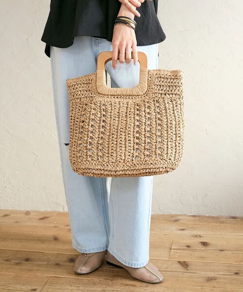 le.coeur blanc（ルクールブラン）の「ウッドハンドルトートバッグ（トートバッグ・レディース・グリーン/ベージュ・FREE）」の7枚目の写真