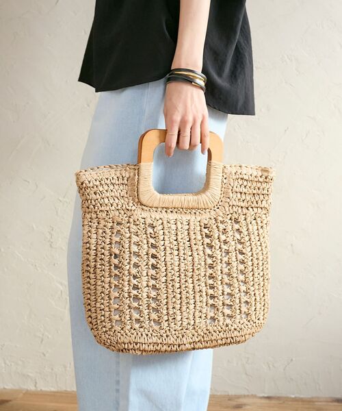 le.coeur blanc（ルクールブラン）の「ウッドハンドルトートバッグ（トートバッグ・レディース・グリーン/ベージュ・FREE）」の8枚目の写真