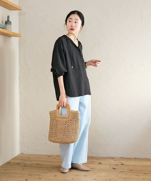 le.coeur blanc（ルクールブラン）の「ウッドハンドルトートバッグ（トートバッグ・レディース・グリーン/ベージュ・FREE）」の10枚目の写真