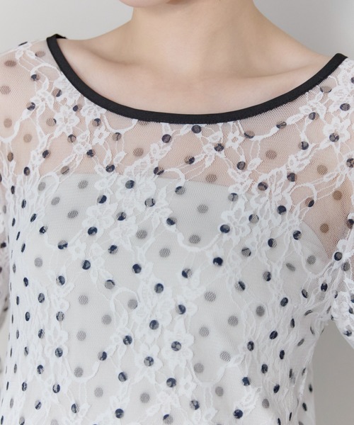 leimn（レイムン）の「ドットレースチュールシアートップス（Tシャツ/カットソー・レディース・ホワイト/ブラック・FREE）」の7枚目の写真