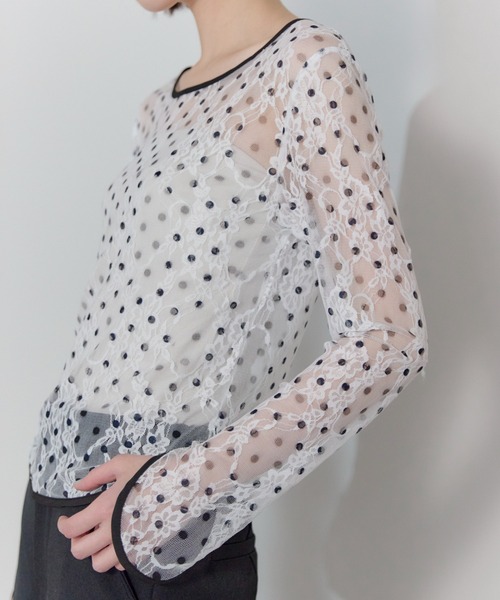 leimn（レイムン）の「ドットレースチュールシアートップス（Tシャツ/カットソー・レディース・ホワイト/ブラック・FREE）」の8枚目の写真