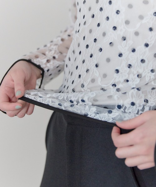 leimn（レイムン）の「ドットレースチュールシアートップス（Tシャツ/カットソー・レディース・ホワイト/ブラック・FREE）」の9枚目の写真