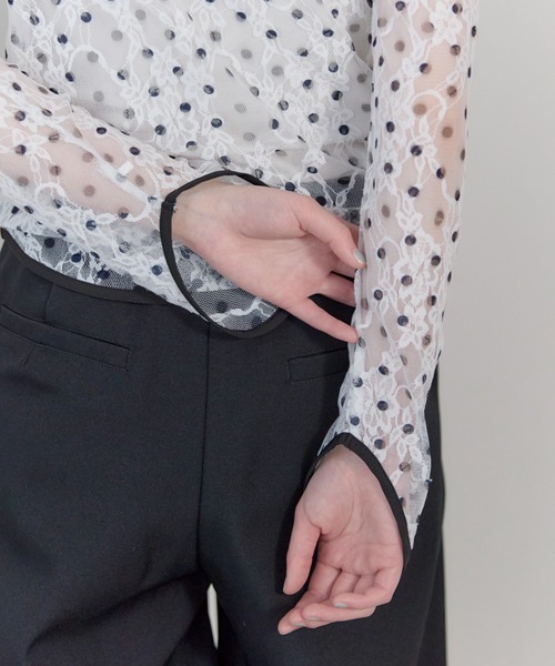 leimn（レイムン）の「ドットレースチュールシアートップス（Tシャツ/カットソー・レディース・ホワイト/ブラック・FREE）」の10枚目の写真