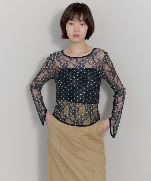 leimn（レイムン）の「ドットレースチュールシアートップス（Tシャツ/カットソー・レディース・ホワイト/ブラック・FREE）」の14枚目の写真