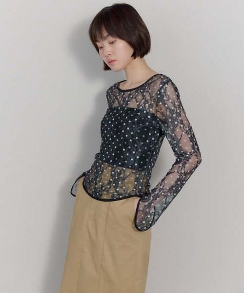 leimn（レイムン）の「ドットレースチュールシアートップス（Tシャツ/カットソー・レディース・ホワイト/ブラック・FREE）」の15枚目の写真