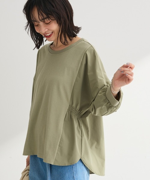 セール】7分袖サイドシャーリングドッキングプルオーバー（Tシャツ