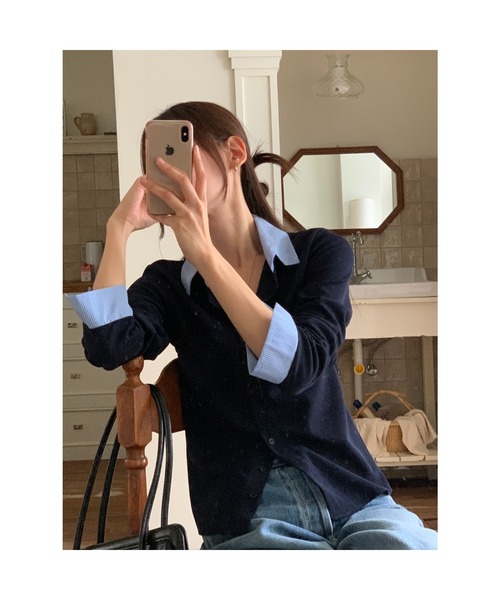 Emilie(エミリー)の「フェイクレイヤードシャツ風カーディガン(カーディガン/ボレロ・レディース・ネイビー/ブラウン/ブラック・FREE)」の12枚目の写真