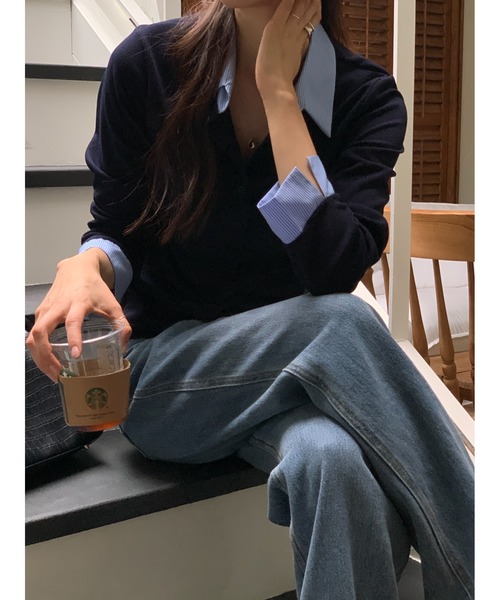 Emilie(エミリー)の「フェイクレイヤードシャツ風カーディガン(カーディガン/ボレロ・レディース・ネイビー/ブラウン/ブラック・FREE)」の17枚目の写真