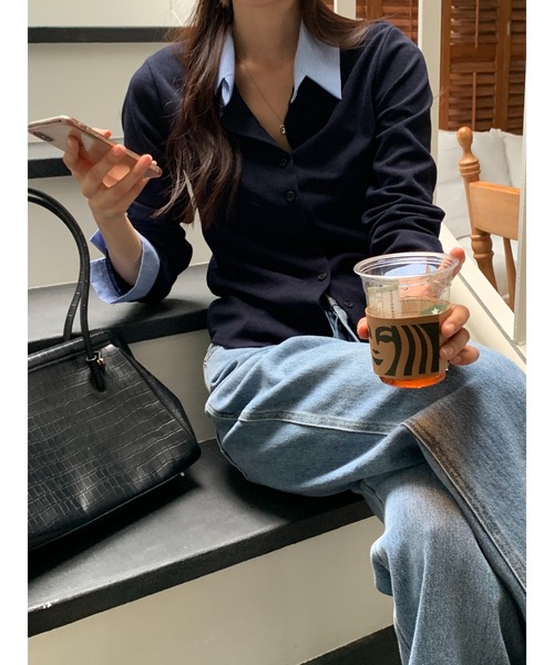 Emilie(エミリー)の「フェイクレイヤードシャツ風カーディガン(カーディガン/ボレロ・レディース・ネイビー/ブラウン/ブラック・FREE)」の21枚目の写真