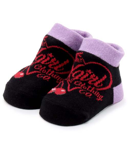 X-girl Stages（エックスガールステージス）の「MIXロゴ ベビーソックス（ベビーシューズ/ベビーソックス・キッズ・ブラック/オフホワイト・F）」の2枚目の写真