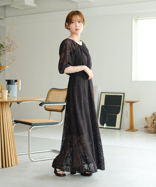 Kastane(カスタネ)の「【WEB限定/2サイズ展開/低身長サイズ】カットレースギャザーワンピース(ワンピース・レディース・ブラック/アイボリー・1/0)」の8枚目の写真
