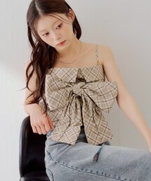 チェックリボンベアトップス