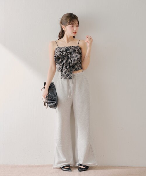 Chico(チコ)の「チェックリボンベアトップス(シャツ/ブラウス・レディース・ピンク/ブラック/グレイッシュベージュ/ベージュ・FREE)」の7枚目の写真