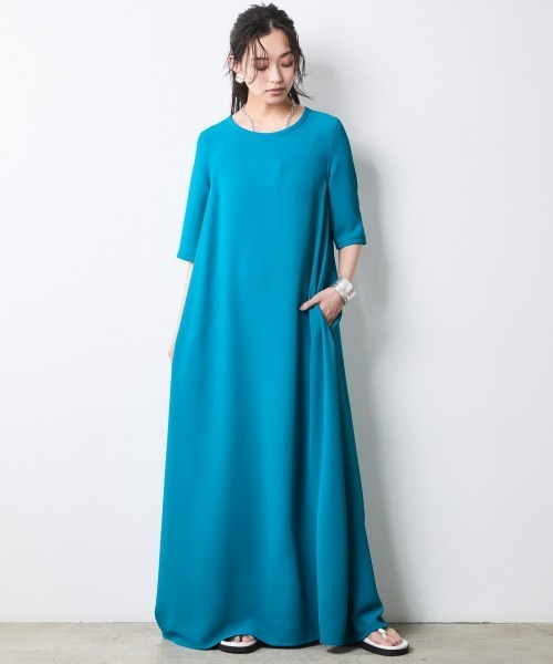 CHIC STYLE(シックスタイル)の「Aライン5分袖マキシワンピース<大きいサイズ有>シックスタイル(ワンピース・レディース・ターコイズブルー/ブラック・L/M/5L/4L/3L/LL)」の20枚目の写真