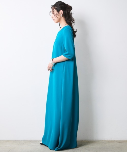 CHIC STYLE(シックスタイル)の「Aライン5分袖マキシワンピース<大きいサイズ有>シックスタイル(ワンピース・レディース・ターコイズブルー/ブラック・L/M/5L/4L/3L/LL)」の21枚目の写真