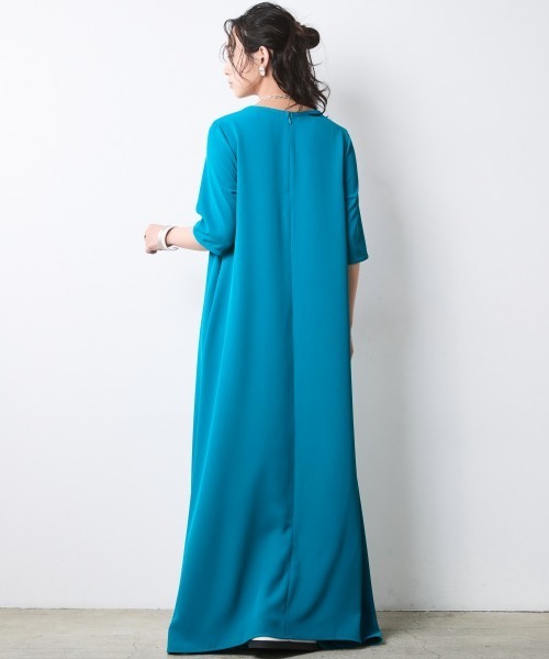 CHIC STYLE(シックスタイル)の「Aライン5分袖マキシワンピース<大きいサイズ有>シックスタイル(ワンピース・レディース・ターコイズブルー/ブラック・L/M/5L/4L/3L/LL)」の22枚目の写真