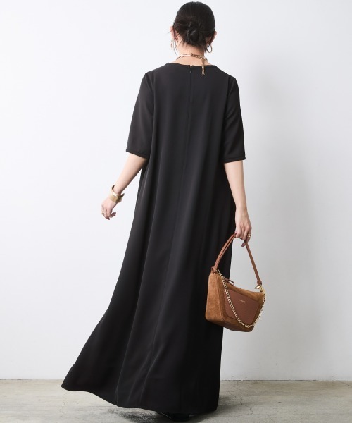CHIC STYLE(シックスタイル)の「Aライン5分袖マキシワンピース<大きいサイズ有>シックスタイル(ワンピース・レディース・ターコイズブルー/ブラック・L/M/5L/4L/3L/LL)」の8枚目の写真