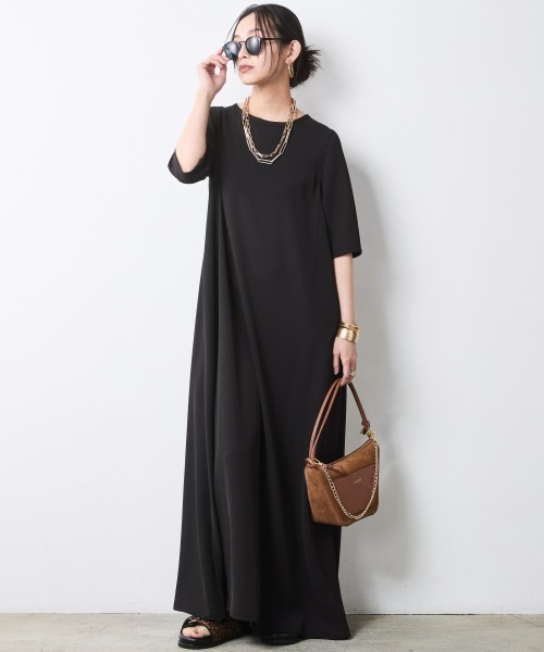 CHIC STYLE(シックスタイル)の「Aライン5分袖マキシワンピース<大きいサイズ有>シックスタイル(ワンピース・レディース・ターコイズブルー/ブラック・L/M/5L/4L/3L/LL)」の9枚目の写真