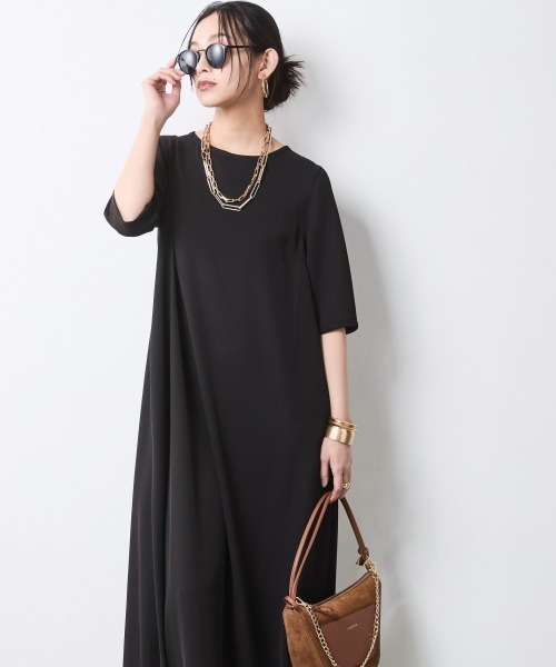 CHIC STYLE(シックスタイル)の「Aライン5分袖マキシワンピース<大きいサイズ有>シックスタイル(ワンピース・レディース・ターコイズブルー/ブラック・L/M/5L/4L/3L/LL)」の10枚目の写真