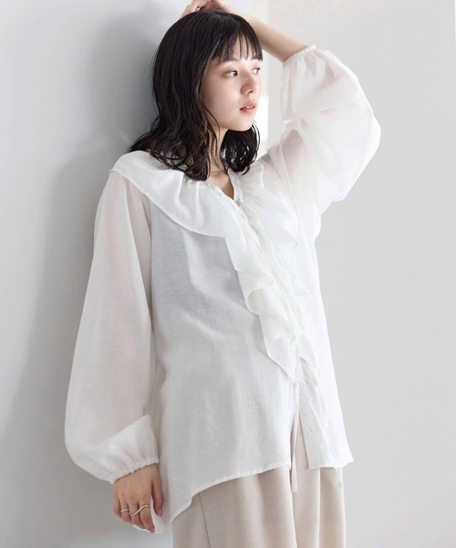 pocket（ポケット）の「フリルブラウス（シャツ/ブラウス・レディース・ブルー系その他/オフホワイト/ブラック・FREE）」の5枚目の写真