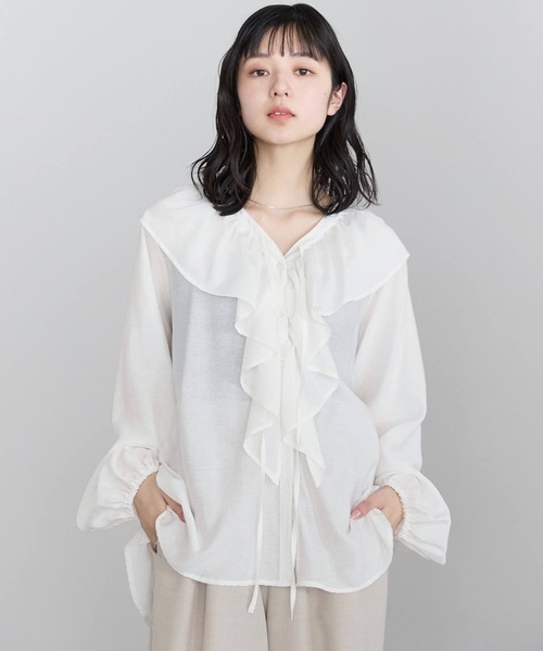 pocket（ポケット）の「フリルブラウス（シャツ/ブラウス・レディース・ブルー系その他/オフホワイト/ブラック・FREE）」の6枚目の写真