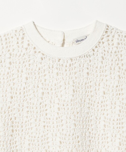 Steven Alan（スティーブンアラン）の「＜Steven Alan＞ハンド ニット ショートスリーブ プルオーバー（ニット/セーター・レディース・オフホワイト/ネイビー・FREE）」の4枚目の写真