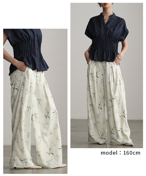 Sawa a la mode（サワアラモード）の「花柄プリントタックワイドパンツ（その他パンツ・レディース・アイボリー/ブラック・FREE）」の9枚目の写真