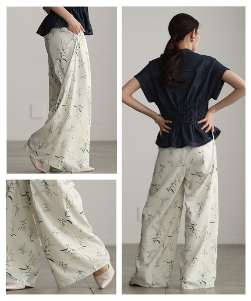 Sawa a la mode（サワアラモード）の「花柄プリントタックワイドパンツ（その他パンツ・レディース・アイボリー/ブラック・FREE）」の13枚目の写真