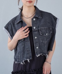 デニム デニム ベスト シャツワンピース」に該当するブラック/黒色系の