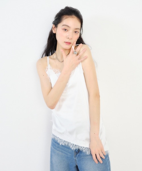 Shelly island(シェリーアイランド)の「アシメサテンキャミ(キャミソール・レディース・ホワイト/ブラック・FREE)」の15枚目の写真