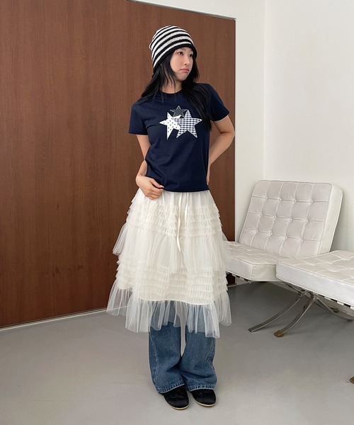 UNE MANSION(ユヌマンション)の「スターアップリケTシャツカットソー(Tシャツ/カットソー・レディース・ホワイト/ネイビー・FREE)」の13枚目の写真