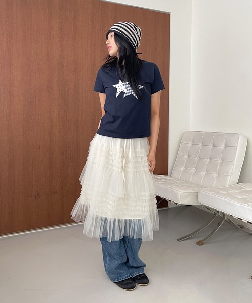 UNE MANSION(ユヌマンション)の「スターアップリケTシャツカットソー(Tシャツ/カットソー・レディース・ホワイト/ネイビー・FREE)」の14枚目の写真