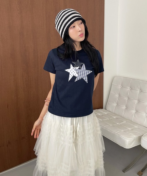 UNE MANSION(ユヌマンション)の「スターアップリケTシャツカットソー(Tシャツ/カットソー・レディース・ホワイト/ネイビー・FREE)」の10枚目の写真
