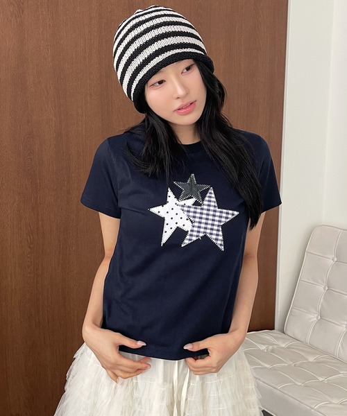 UNE MANSION(ユヌマンション)の「スターアップリケTシャツカットソー(Tシャツ/カットソー・レディース・ホワイト/ネイビー・FREE)」の11枚目の写真