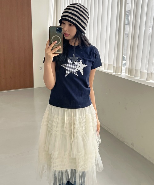 UNE MANSION(ユヌマンション)の「スターアップリケTシャツカットソー(Tシャツ/カットソー・レディース・ホワイト/ネイビー・FREE)」の15枚目の写真